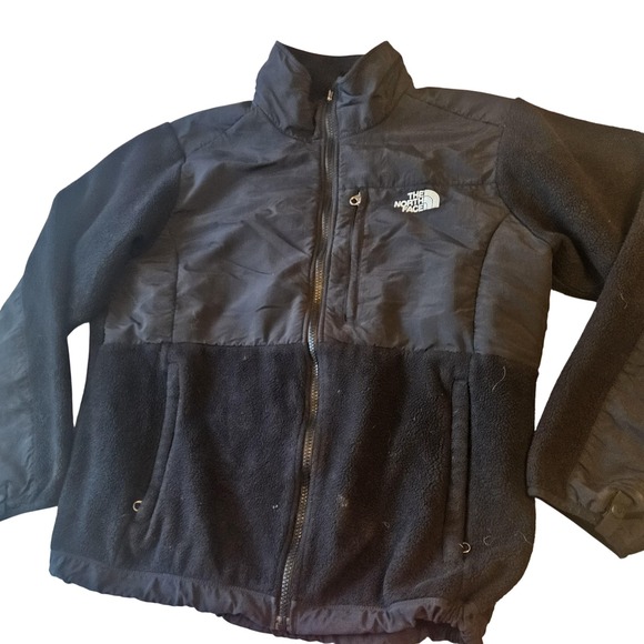 The North Face Jacket Womens Large Black Fleece Full Zip Nylon Overlay Pockets - Picture 1 of 8